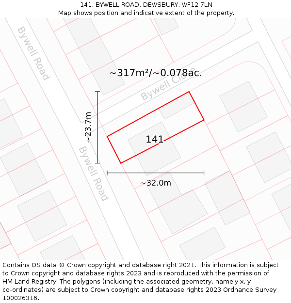 141, BYWELL ROAD, DEWSBURY, WF12 7LN: Plot and title map