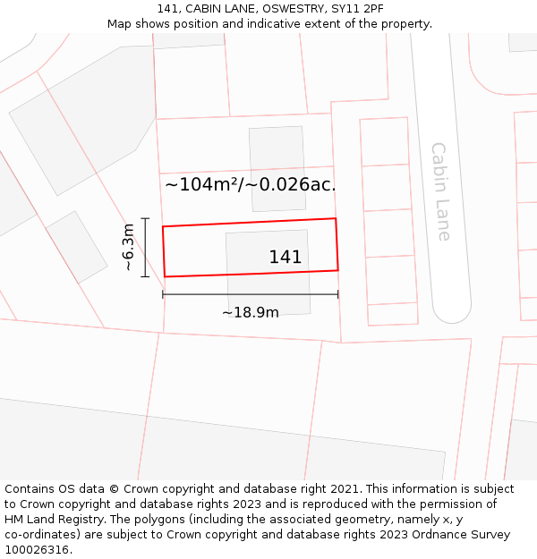 141, CABIN LANE, OSWESTRY, SY11 2PF: Plot and title map