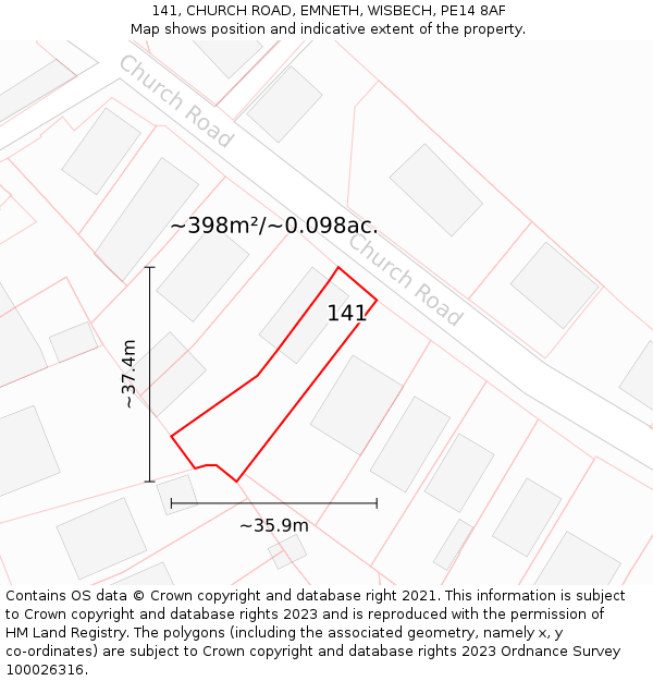 141, CHURCH ROAD, EMNETH, WISBECH, PE14 8AF: Plot and title map