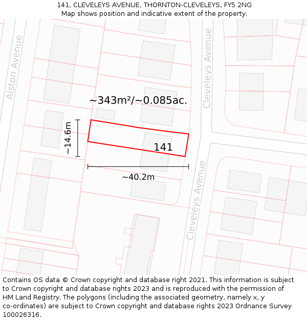 141, CLEVELEYS AVENUE, THORNTON-CLEVELEYS, FY5 2NG: Plot and title map