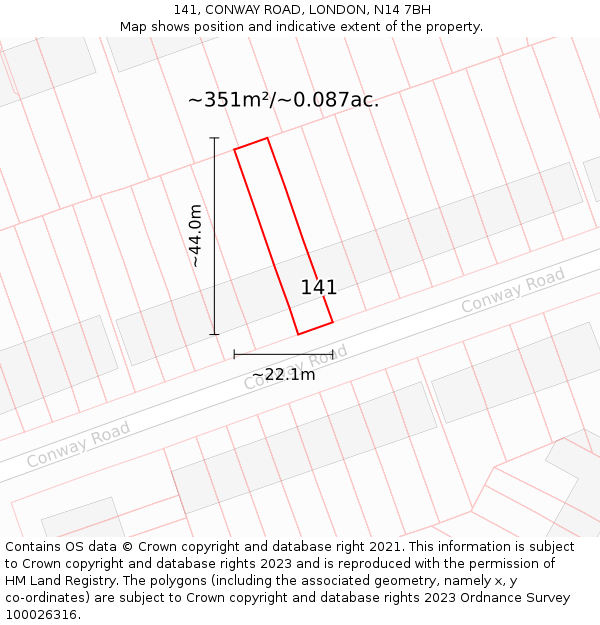 141, CONWAY ROAD, LONDON, N14 7BH: Plot and title map