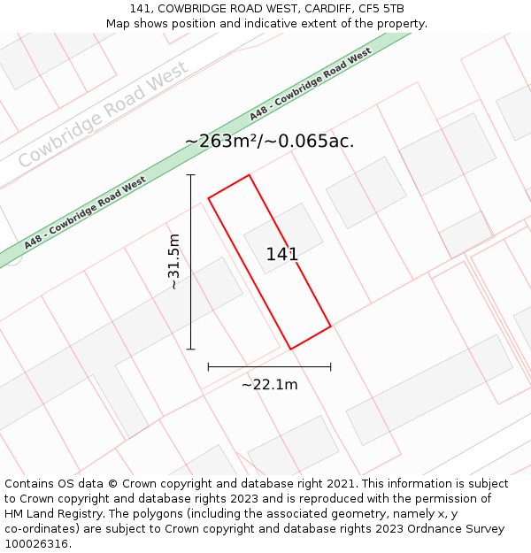 141, COWBRIDGE ROAD WEST, CARDIFF, CF5 5TB: Plot and title map