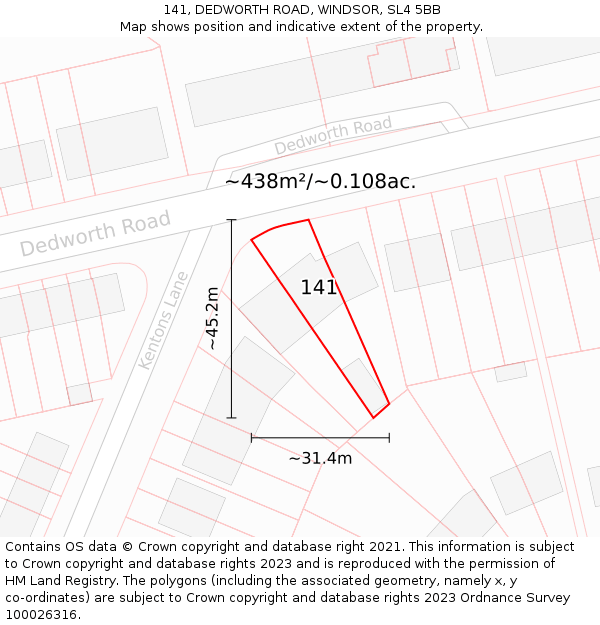 141, DEDWORTH ROAD, WINDSOR, SL4 5BB: Plot and title map