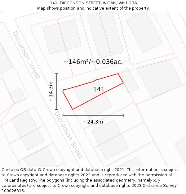 141, DICCONSON STREET, WIGAN, WN1 2BA: Plot and title map