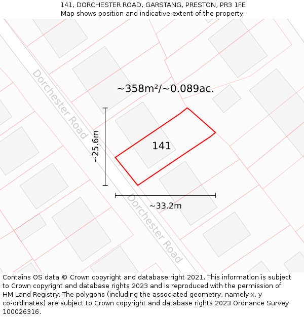 141, DORCHESTER ROAD, GARSTANG, PRESTON, PR3 1FE: Plot and title map