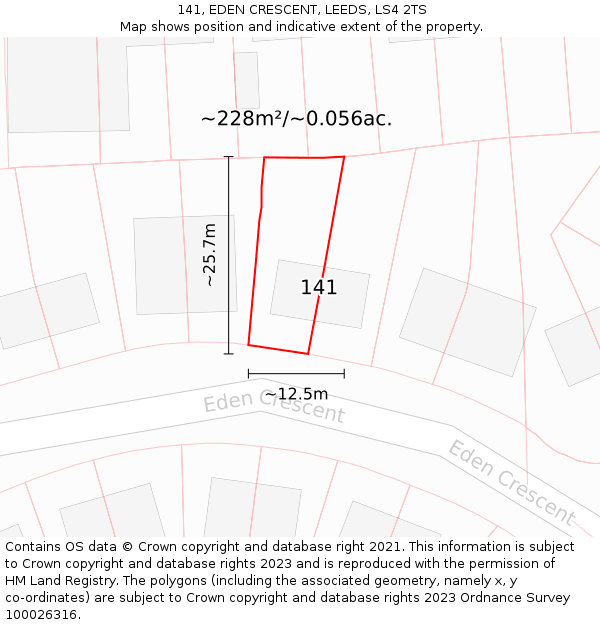 141, EDEN CRESCENT, LEEDS, LS4 2TS: Plot and title map