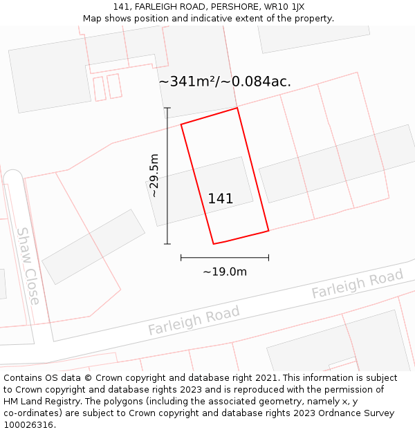 141, FARLEIGH ROAD, PERSHORE, WR10 1JX: Plot and title map