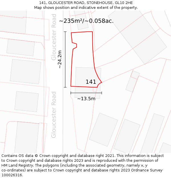 141, GLOUCESTER ROAD, STONEHOUSE, GL10 2HE: Plot and title map