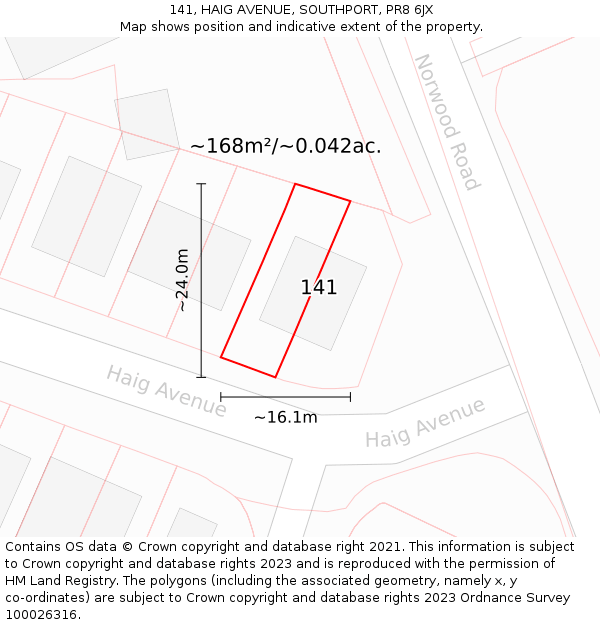 141, HAIG AVENUE, SOUTHPORT, PR8 6JX: Plot and title map