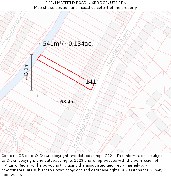 141, HAREFIELD ROAD, UXBRIDGE, UB8 1PN: Plot and title map