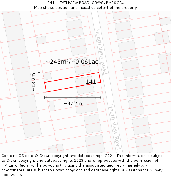 141, HEATHVIEW ROAD, GRAYS, RM16 2RU: Plot and title map