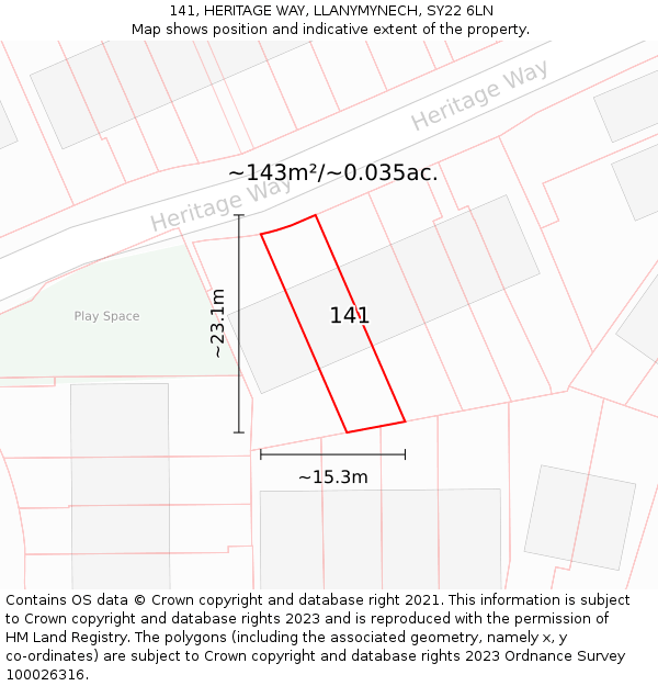 141, HERITAGE WAY, LLANYMYNECH, SY22 6LN: Plot and title map