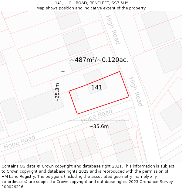 141, HIGH ROAD, BENFLEET, SS7 5HY: Plot and title map