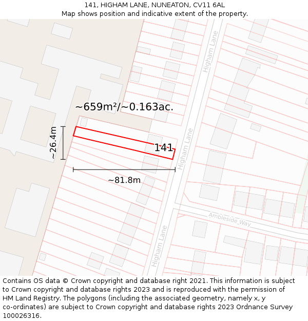 141, HIGHAM LANE, NUNEATON, CV11 6AL: Plot and title map