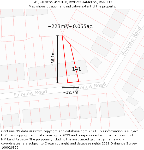 141, HILSTON AVENUE, WOLVERHAMPTON, WV4 4TB: Plot and title map