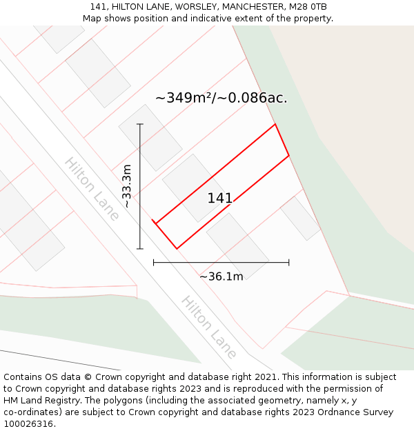 141, HILTON LANE, WORSLEY, MANCHESTER, M28 0TB: Plot and title map