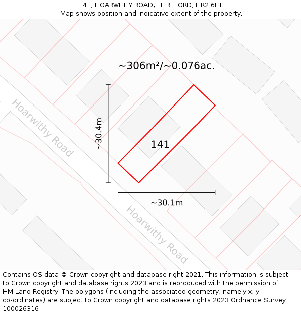 141, HOARWITHY ROAD, HEREFORD, HR2 6HE: Plot and title map