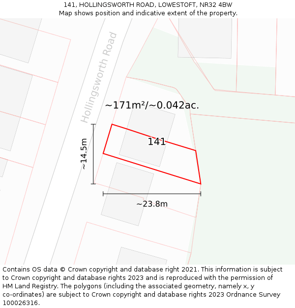 141, HOLLINGSWORTH ROAD, LOWESTOFT, NR32 4BW: Plot and title map