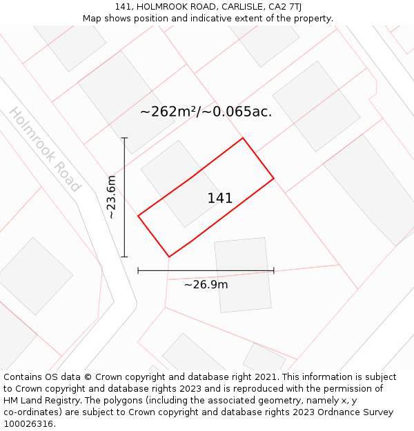 141, HOLMROOK ROAD, CARLISLE, CA2 7TJ: Plot and title map