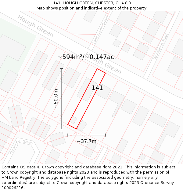 141, HOUGH GREEN, CHESTER, CH4 8JR: Plot and title map