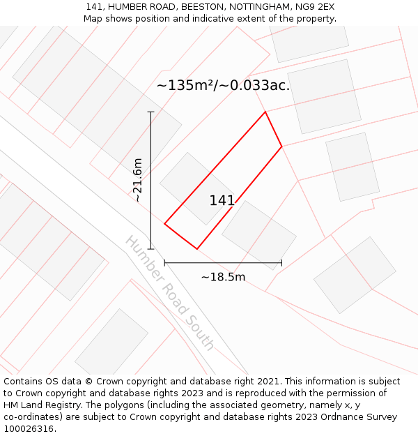 141, HUMBER ROAD, BEESTON, NOTTINGHAM, NG9 2EX: Plot and title map