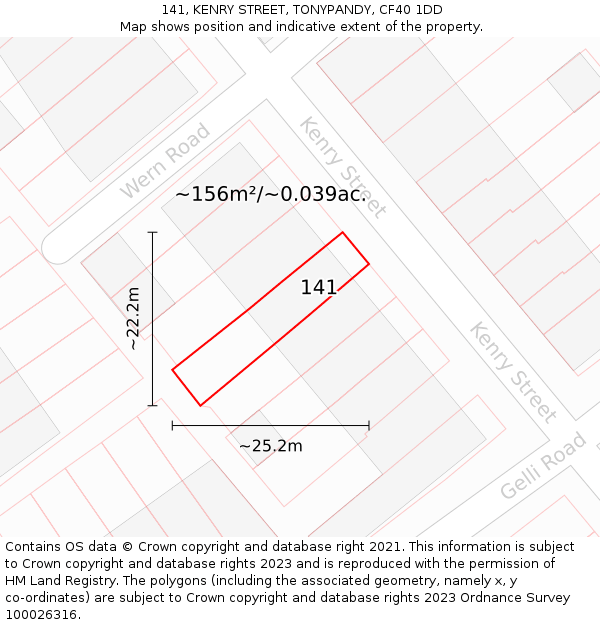 141, KENRY STREET, TONYPANDY, CF40 1DD: Plot and title map