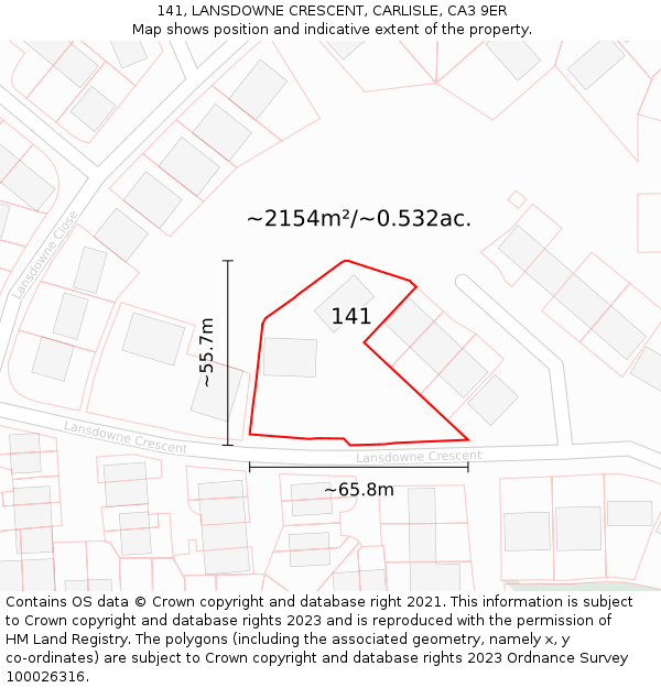 141, LANSDOWNE CRESCENT, CARLISLE, CA3 9ER: Plot and title map