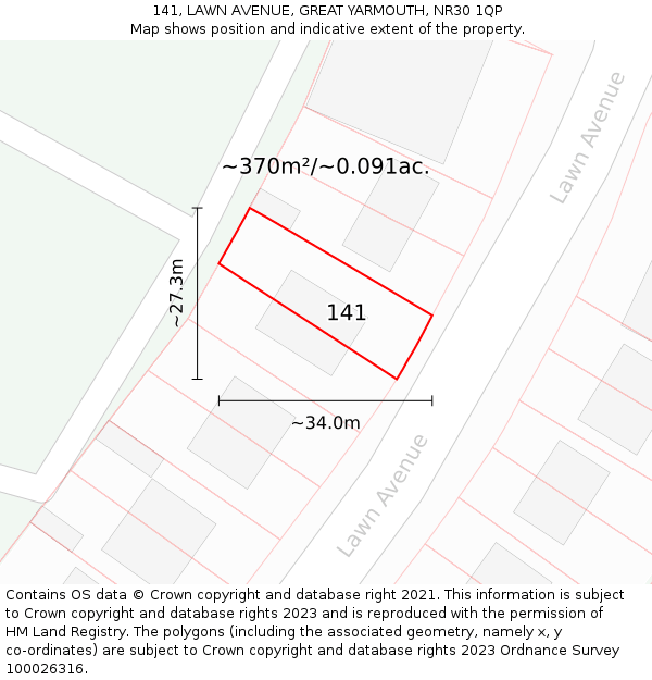 141, LAWN AVENUE, GREAT YARMOUTH, NR30 1QP: Plot and title map