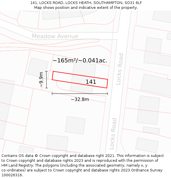 141, LOCKS ROAD, LOCKS HEATH, SOUTHAMPTON, SO31 6LF: Plot and title map