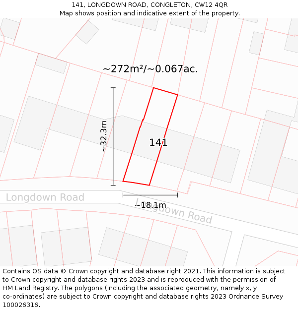 141, LONGDOWN ROAD, CONGLETON, CW12 4QR: Plot and title map