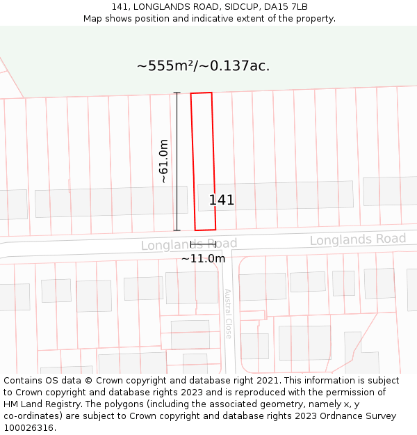 141, LONGLANDS ROAD, SIDCUP, DA15 7LB: Plot and title map