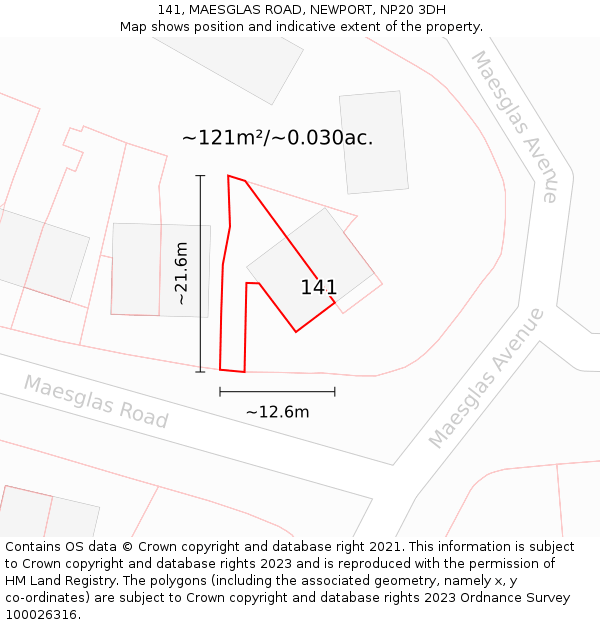 141, MAESGLAS ROAD, NEWPORT, NP20 3DH: Plot and title map