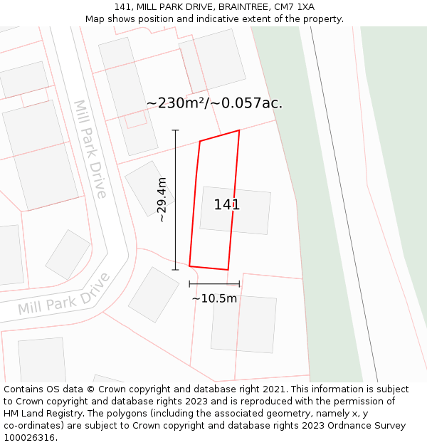 141, MILL PARK DRIVE, BRAINTREE, CM7 1XA: Plot and title map