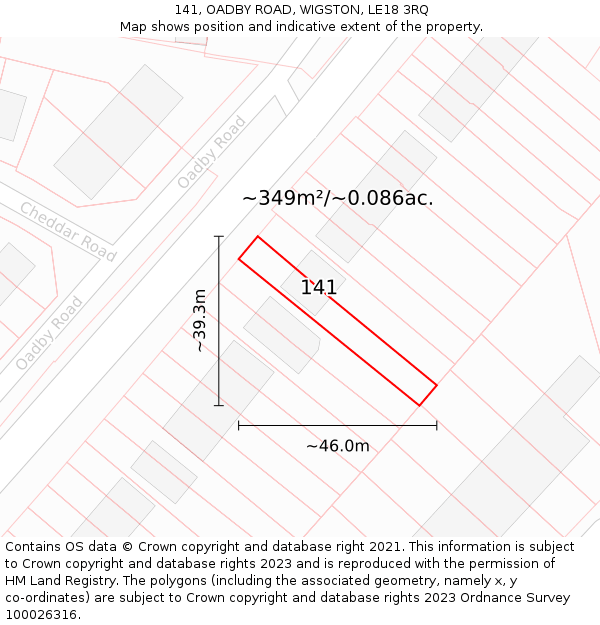 141, OADBY ROAD, WIGSTON, LE18 3RQ: Plot and title map