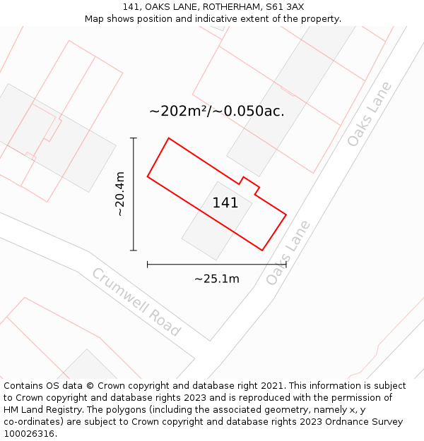 141, OAKS LANE, ROTHERHAM, S61 3AX: Plot and title map