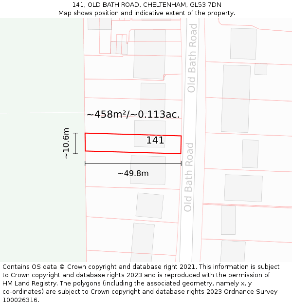 141, OLD BATH ROAD, CHELTENHAM, GL53 7DN: Plot and title map