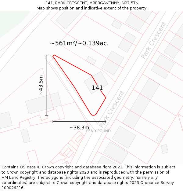 141, PARK CRESCENT, ABERGAVENNY, NP7 5TN: Plot and title map