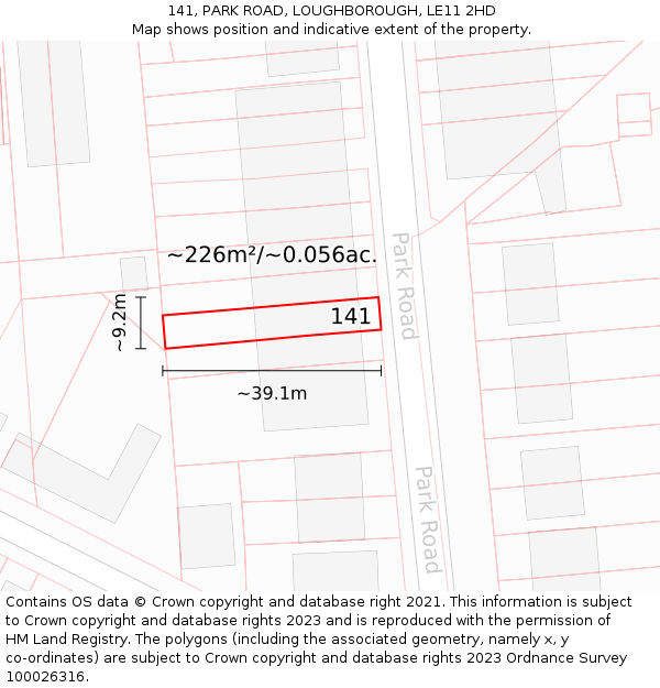 141, PARK ROAD, LOUGHBOROUGH, LE11 2HD: Plot and title map