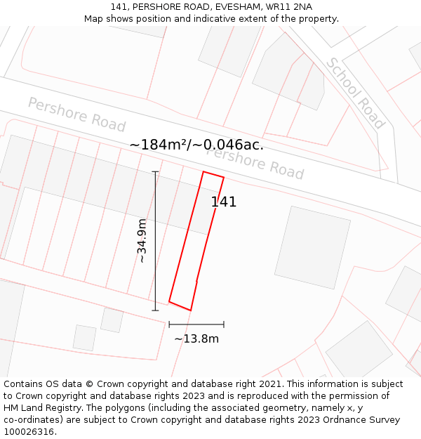 141, PERSHORE ROAD, EVESHAM, WR11 2NA: Plot and title map