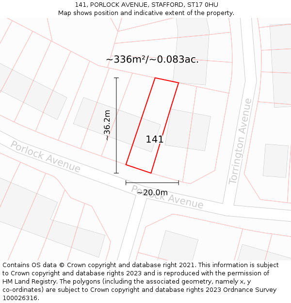141, PORLOCK AVENUE, STAFFORD, ST17 0HU: Plot and title map