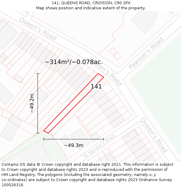 141, QUEENS ROAD, CROYDON, CR0 2PX: Plot and title map