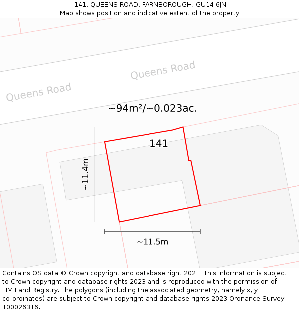141, QUEENS ROAD, FARNBOROUGH, GU14 6JN: Plot and title map