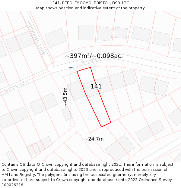 141, REEDLEY ROAD, BRISTOL, BS9 1BG: Plot and title map