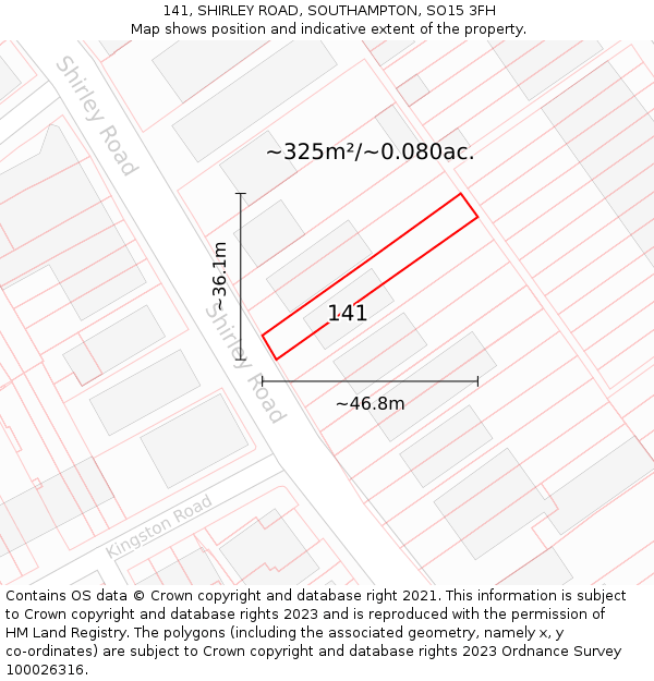 141, SHIRLEY ROAD, SOUTHAMPTON, SO15 3FH: Plot and title map