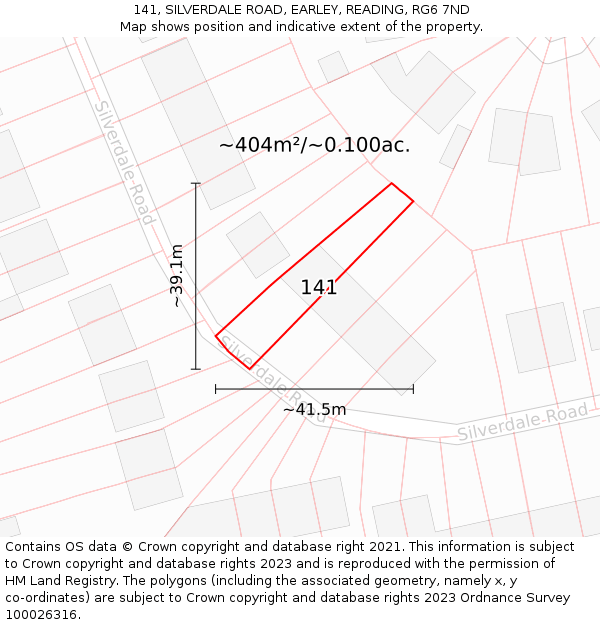 141, SILVERDALE ROAD, EARLEY, READING, RG6 7ND: Plot and title map