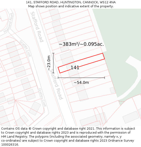 141, STAFFORD ROAD, HUNTINGTON, CANNOCK, WS12 4NA: Plot and title map