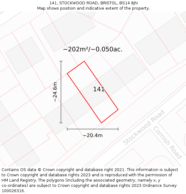 141, STOCKWOOD ROAD, BRISTOL, BS14 8JN: Plot and title map