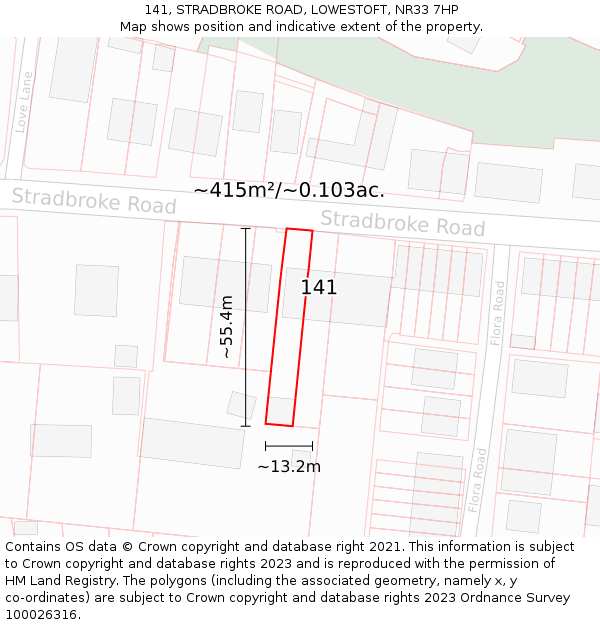 141, STRADBROKE ROAD, LOWESTOFT, NR33 7HP: Plot and title map