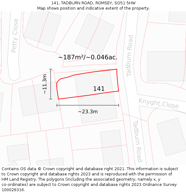 141, TADBURN ROAD, ROMSEY, SO51 5HW: Plot and title map