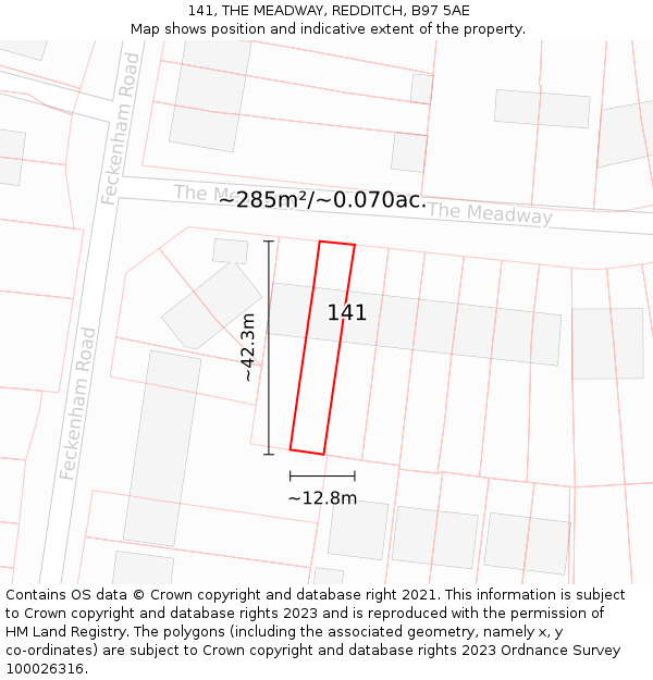 141, THE MEADWAY, REDDITCH, B97 5AE: Plot and title map